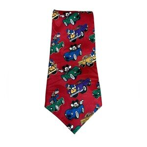 Vintage Mickey & Co Red Necktie Mickey Mouse In Car Disney Fab 5 Silk